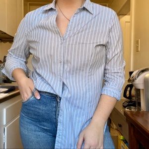 J.Jill Blue Stretch Long Sleeve Button Down Top